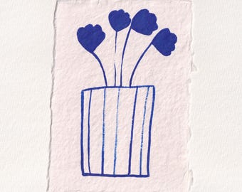 Dibujo floral a tinta sobre papel de algodón 100% reciclado hecho a mano, 'últimas unidades disponibles'.