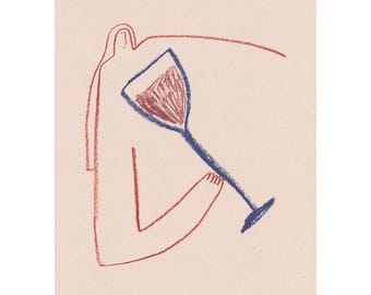 A4 print, 'Sip', pencil illustration of woman drinking wine, tree-free paper