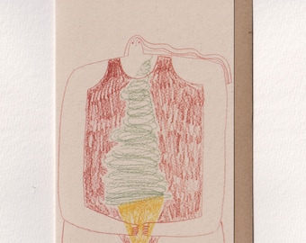 Tarjeta A6, 'chica del helado', tarjeta de cumpleaños, dibujo a lápiz