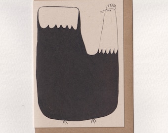 Tarjeta A6, pollo, tarjeta de cumpleaños, dibujo a tinta