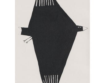 Lámina tamaño A5, «Fly», ilustración de un pájaro impresa en papel reciclado.