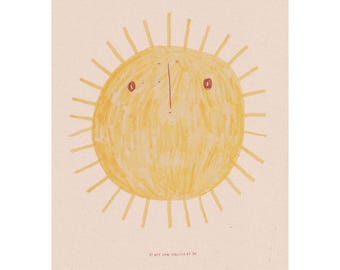 A4 print, 'do not look directly at me', pencil illustration of sun with text, tree-free paper