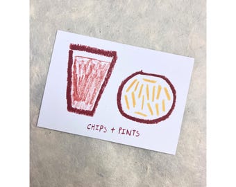A7 Mini Print 'chips and pints', printed on 100% recycled paper