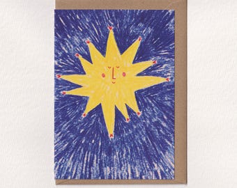 Tarjeta de felicitación A6, 'Estrella', ilustración de estrella hecha con lápiz de color