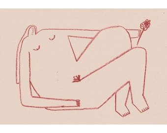 A4 print, 'woman with flower, pencil illustration of reclining woman, tree-free paper