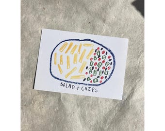 A7 Mini Print 'salad and chips', printed on 100% recycled paper