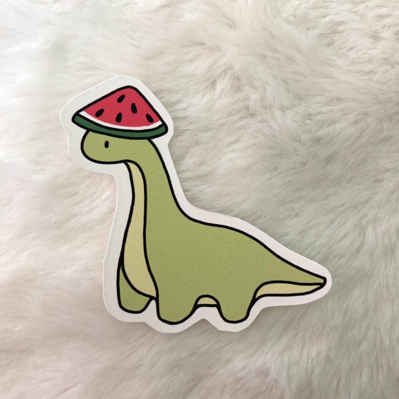 Autocollants mats mignons de dinosaures brontosaures portant des chapeaux champignon cottagecore autocollant pastèque bouteille d'eau Hydroflask pour ordinateur portable Dino image 3