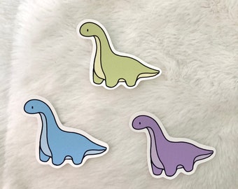 Green, Blue, and Purple Pastel Brontosaurus Matte Sticker - Kawaii Dinosaur Stickers - Bujo Planner Stickers