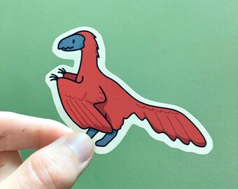 Fiery Red Archaeopteryx Matte Sticker - Adorable Kawaii Dinosaur Stickers - Planner Bujo Stickers