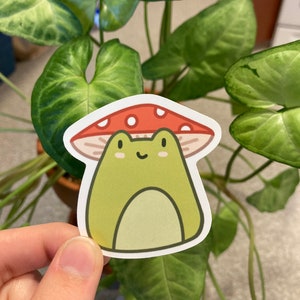 Mushroom Hat Frog Adorable Cute Cottagecore Sticker Water - Etsy
