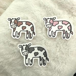 Kawaii Spotted Cow Matte Sticker Pack, Strawberry Cow, Spotted Cow, Kawaii Cow, Cartoon, Sticker