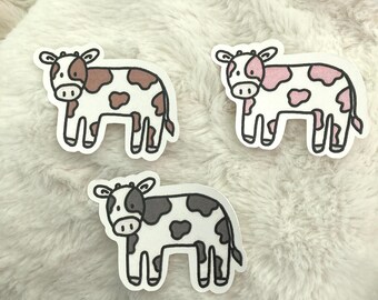 Kawaii Spotted Cow Matte Sticker Pack, Strawberry Cow, Spotted Cow, Kawaii Cow, Cartoon, Sticker