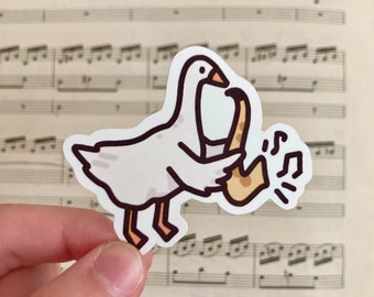 Cute Goose Playing Saxophone Sticker - Musician Cottagecore Goose