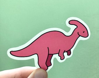 Adorable Pink Parasaurolophus Matte Sticker - Dinosaur Stickers - Kawaii Cute Animal Planner Stickers