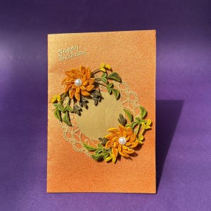 Handgemaakte oranje Happy Birthday Quilling-kaart