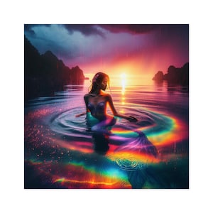 Mermaid Square Stickers, Indoor Outdoor Ocean Beach Sea Themed Decor, Laptop Decal, Car Bumper Sticker, Water Bottle Label