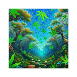 Diseño de bosque de marihuana, pegatinas impermeables para interior y exterior con planta de cannabis, hippie, marihuana, psicodélico, calcomanías para computadora portátil.