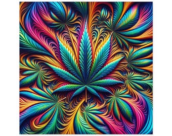 Psychedelic Marijuana Leaf Waterproof Sticker, Laptop Decal