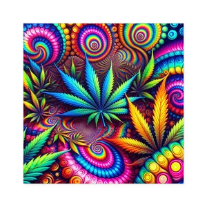 Diseño psicodélico de marihuana, pegatinas hippies coloridas e impermeables para interior y exterior, cannabis, marihuana, marihuana, calcomanías para computadora portátil.