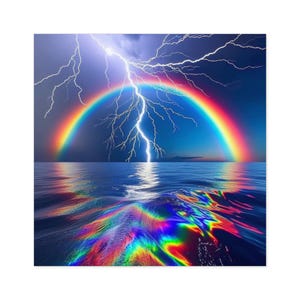 Rainbow Ocean Lightning Strike Design, Wodoodporne naklejki do wewnątrz/na zewnątrz Thunderstorm, Oszałamiające naklejki na laptopa/komputer/butelkę z wodą