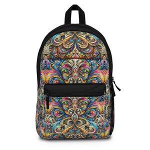 Sac à dos en mosaïque psychédélique, sac à dos coloré pour les amateurs de style trippy, sac de festival, cartable d'école unique, sac à dos de voyage vibrant, groovy