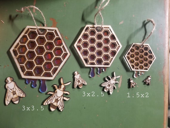 Iridescent - Wood - Bee - Honeycomb - Ornament