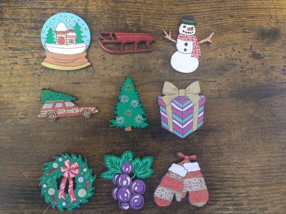 Wood, Magnet, Hand Painted, Christmas, Winter, Wreath, Snow Globe, Present, Truck with Tree, Cut Outs, Snow Globe, Ornaments