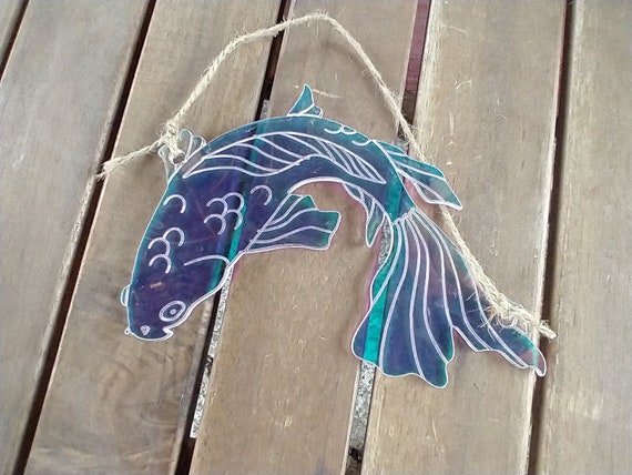 Acrylic, Iridescent, Koi Fish, Ornament, Laser Cut, Laser Engraved