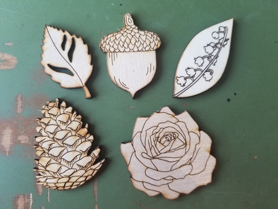 Wood, Acorn, Pine Cone, Rose, Leaf, Lily, Ornaments, Cut Outs