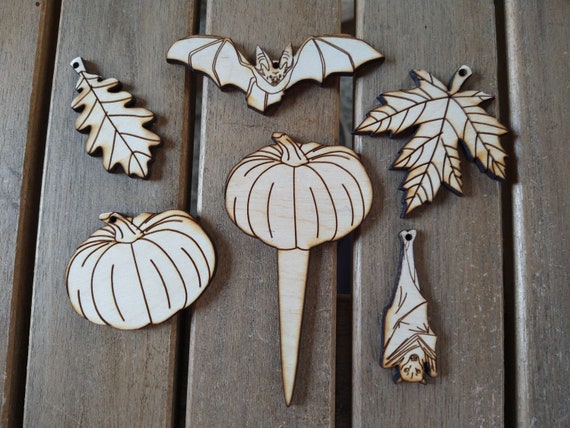 Wood, Fall, Pumpkins, Leaf, Maple Leaf, Bat, Hanging Bat Ornaments, Pumpkin, Garden Marker