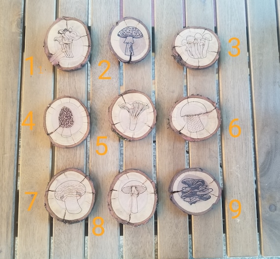 Mushroom, Wood Rounds, Chanterelle Wood Slices, Laser Engraved Mushroom, Morel Ornament, Amanita Caesarea, Penny Bun, Death Cap, Oyster,