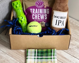 New Puppy Gift Box - New Dog Box - Dog Bandana, Dog Toys & Treats - New Dog