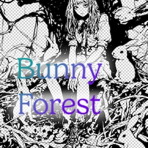 Bunny Forest - Anime / manga vector Coloring book SVG - original rabbit Easter crafts, engraving