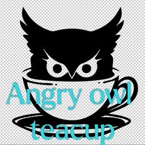 Tasse de thé hibou en colère SVG - hibou mignon avec conception de vecteur de tasse pour Cricut & Silhouette EPS pdf PNG parfait pour les t-shirts, tasses, travaux manuels