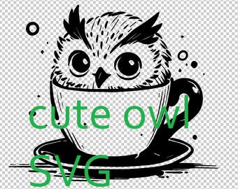 Charming Café Owl SVG PDF - Cute Coffee-Loving Owl Vector Design for Cricut & Silhouette - Perfect for Mugs, T-Shirts, Crafts