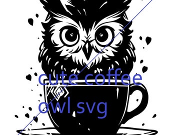 Adorable Coffee Owl SVG - Cute Owl with Mug Vector Design for Cricut & Silhouette EPS pdf PNG Perfect for T-Shirts, Mugs, Crafting