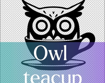 Cute Owl Teacup SVG - Lovely Owl with Mug Vector Design for Cricut & Silhouette EPS pdf PNG Perfect for T-Shirts, Mugs, Crafting