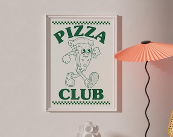 Pizza Club Print | Italian Food Cafe Poster | A1 A2 A3 A4 A5 | Gift For Him Her | Kitchen Chef Present Retro Green Wall Gallery