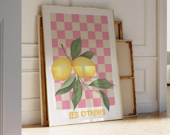 Lemons Print | Les Citrons Kitchen Wall Poster | Retro Food Art l Dining Room | Italian Food | Cool Wall Art | A0 A1 A2 A3 A4 A5