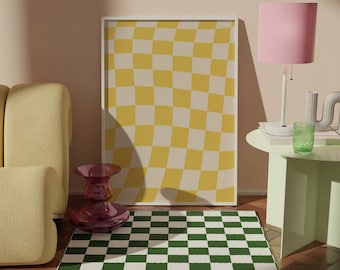 Yellow Checkered Print | Abstract Checked Poster | Wavy Print | Check Print, Simple Wall Decor, Retro Wall Print, Checked Print, Cool Art