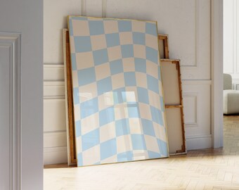 Checkered Print | Abstract Checked Poster | Wavy Print | Blue Check Print, Simple Wall Decor, Aesthetic Wall Print, Checked Print, Cool Art