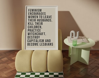 Feminism Encourages Women To Leave Their Husbands | Pink Print | A1 A2 A3 A4 A5 | Alt Room Decor | Gift For Her | Feminist | Empowered Women
