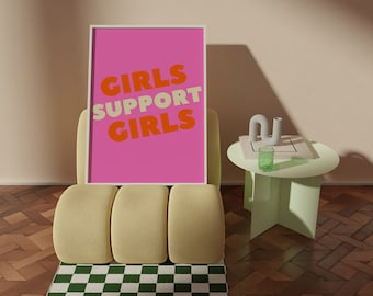 Girls Support Girls l Pink Print l A0 A1 A2 A3, A4, A5 l Alt room decor l Gift for her l Feminist l Empowered Women