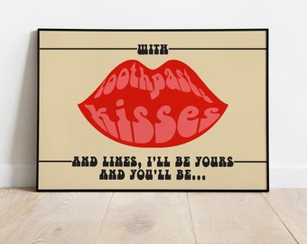 The Maccabees | Toothpaste Kisses | Lyrics Print | A3 A4 A5 | London Alt Indie Rock Band Music Art | Concert Typographic Poster | Gift |