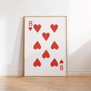8 de corazones imprimir cartel l arte de pared retro l impresión de baraja de cartas l cartel de Lucky You l impresión de pared de tarjeta Ace l impresión ecléctica l arte de pared neutral