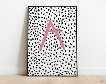 Alphabet Initial Letter | Dalmatian Polka Dot | Kids Poster |Children Bedroom Decor |Scandi Nursery Wall Art Print |Boho Gender Neutral Baby