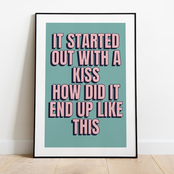 The Killers | Mr Brightside | It Started Out With A Kiss | Lyrics Print | A1 A2 A3 A4 A5 | Indie Band Music Art | Concert Typographic Poster