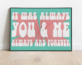The Wannadies | You & Me | Lyrics Print | A0 A1 A2 A3 A4 A5 | Alt Indie Rock Band Music Art | Concert Typographic Poster | Gift |