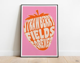 Champs de fraises pour toujours | Les Beatles | Paroles Imprimer | A3 A4 A5 | Art musical du groupe de rock indépendant non encadré | Affiche typographique de concert | Cadeau |