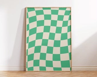 Checkered Print | Abstract Checked Poster | Wavy Print | Green Check Print, Simple Wall Decor, Aesthetic Wall Print, Checked Print, Cool Art